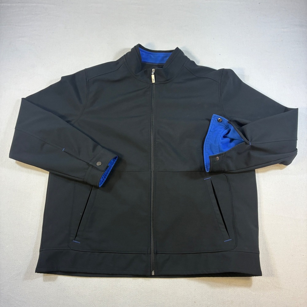 Tommy Bahama Jacket Mens XL Black Blue Fleece Lined Softshell Full Zip